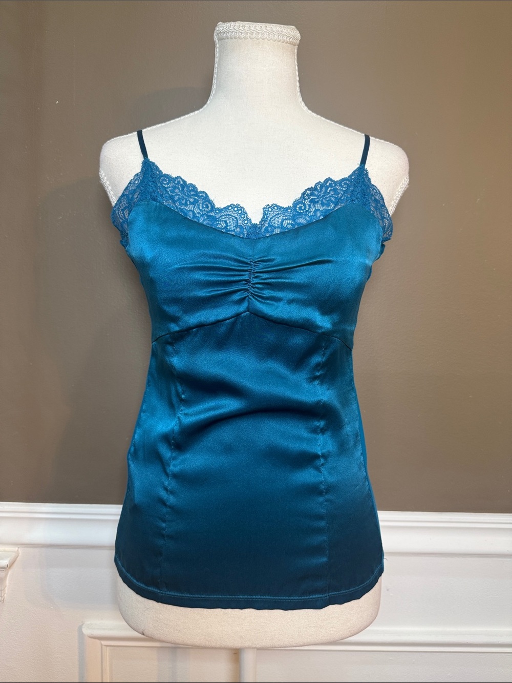 Ann Taylor Silk Lace Cami Teal Blue Y2K Satin Tank S NWT